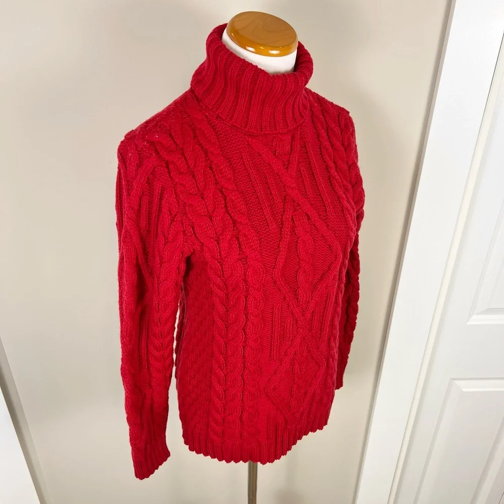 Aran Mor Red Cable Knit Turtleneck Sweater - Picture 2 of 5